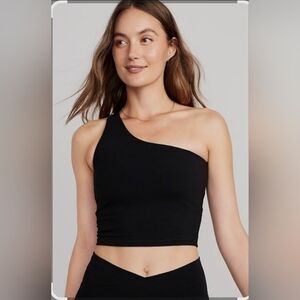 Old Navy Light Support PowerChill One-Shoulder Longline Sports Bra, Black Sz XL